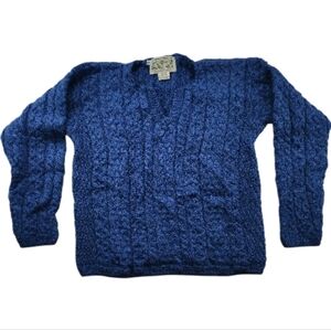 Aran Sweater Market Chunky Cable Knit Merino Wool Blue S